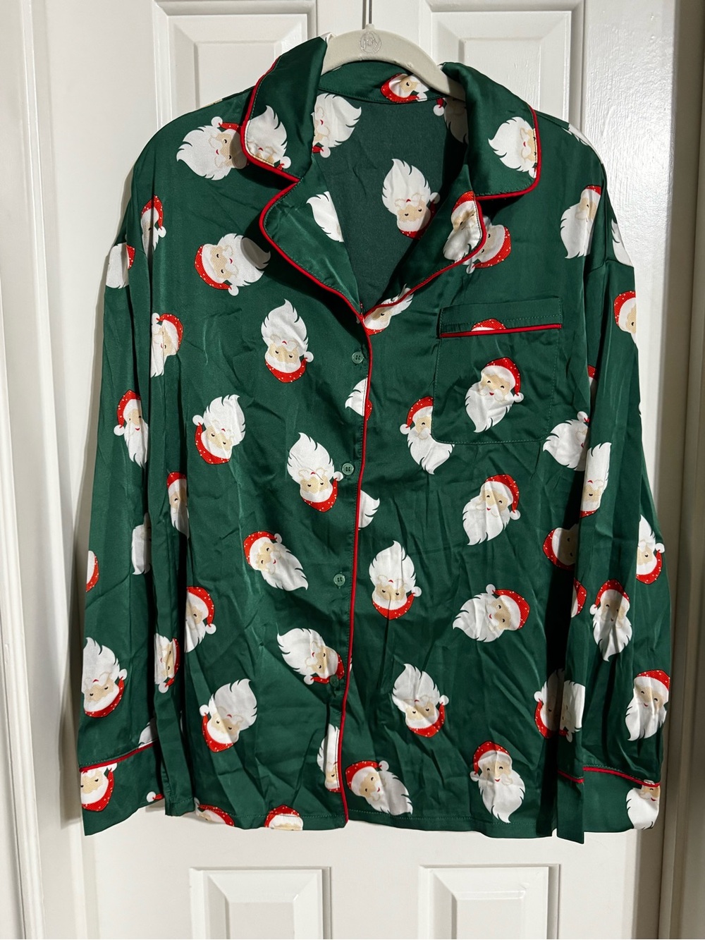 Holiday Santa Print Women's Silk Pajama Set - Green